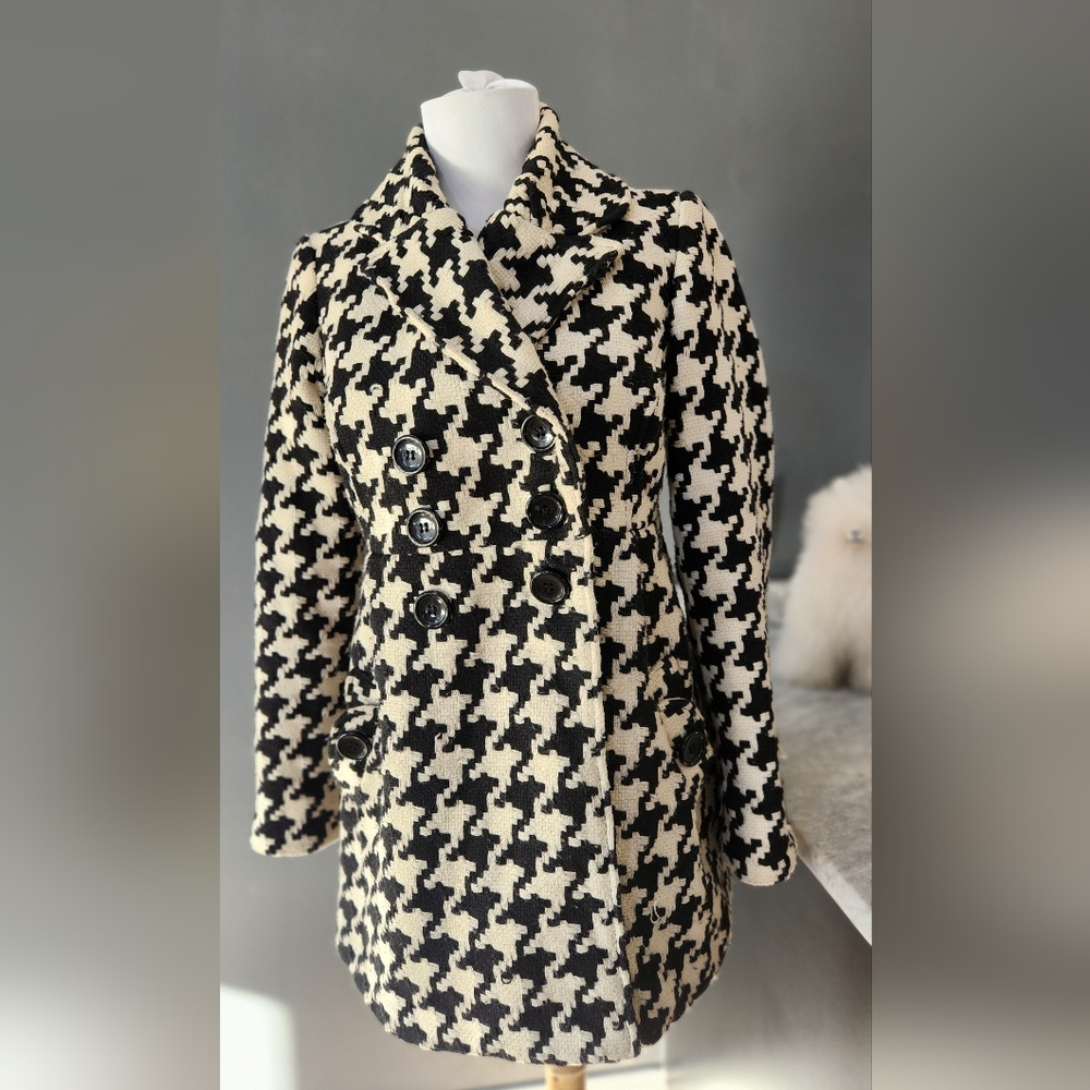 Jolt Black & White Houndstooth Double-Breasted Women's Coat Size M